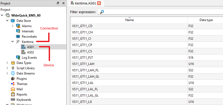 Modbus tag structure