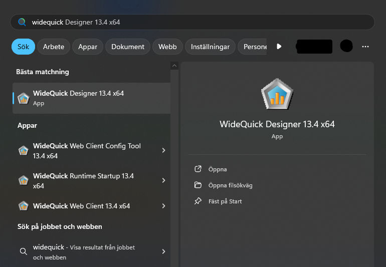 WideQuick® Designer in the start menu.