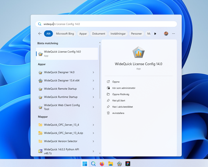 Icon or shortcut for WideQuick License Config application