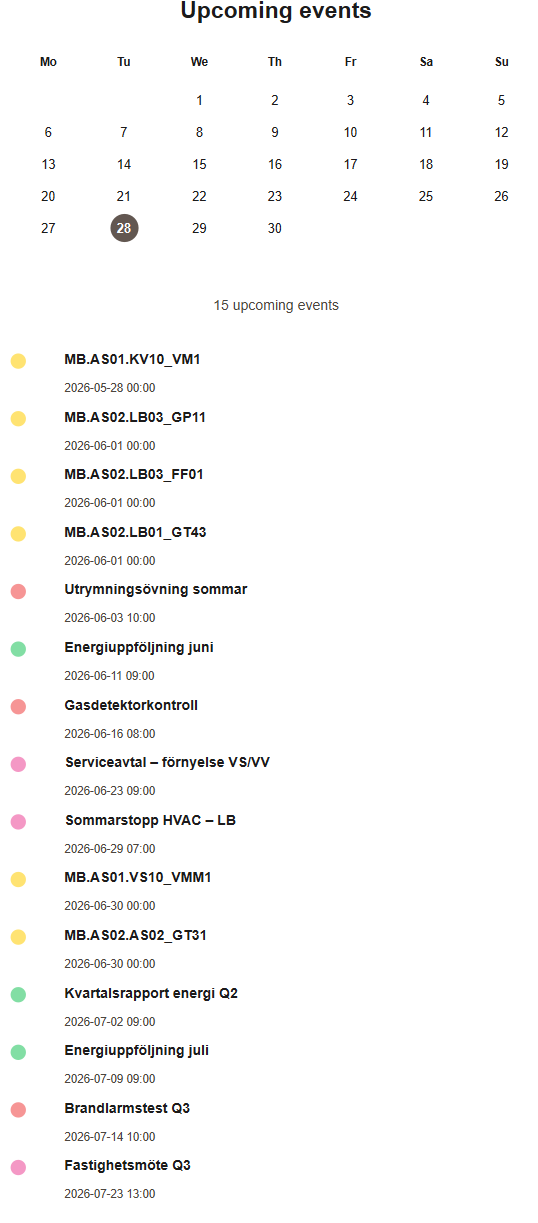 Sidebar with upcoming events