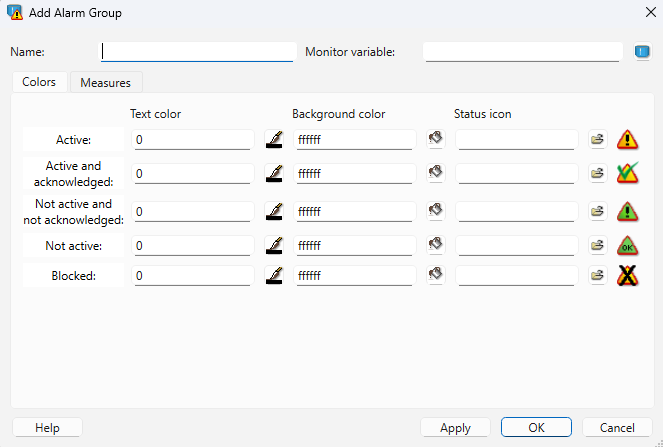 Add alarm group dialog
