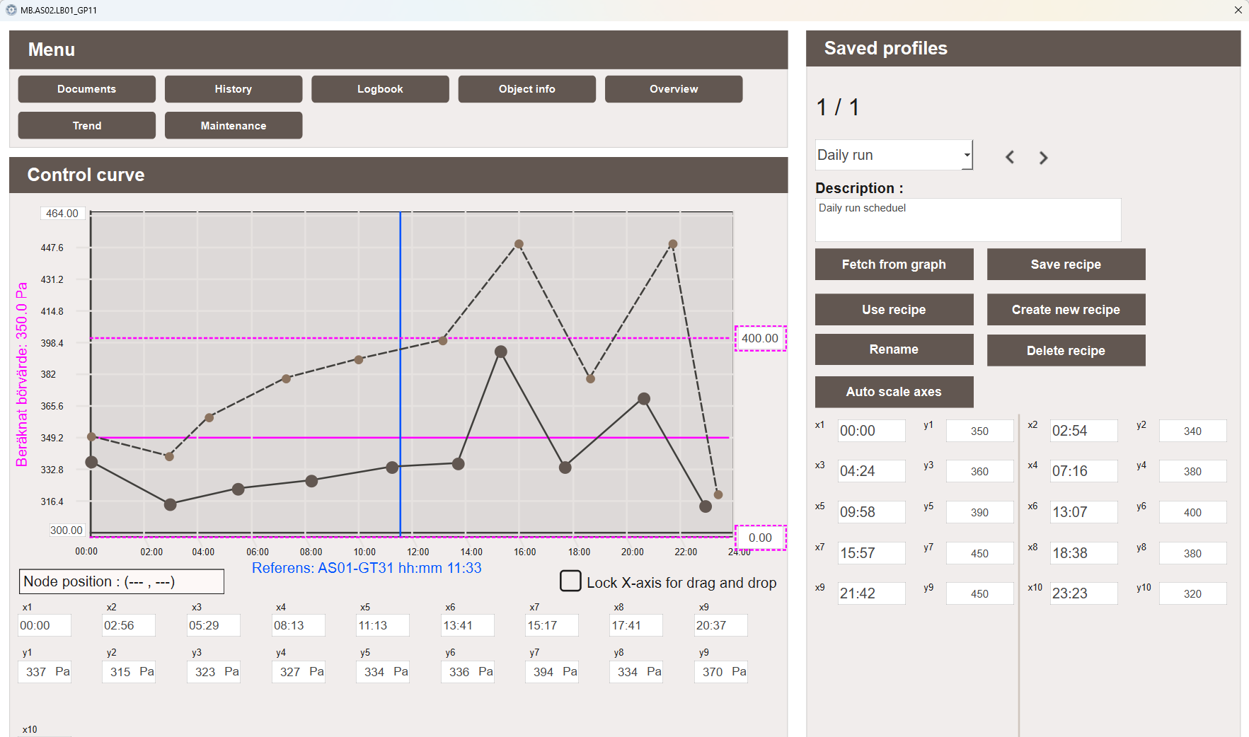Control Curve Time popup