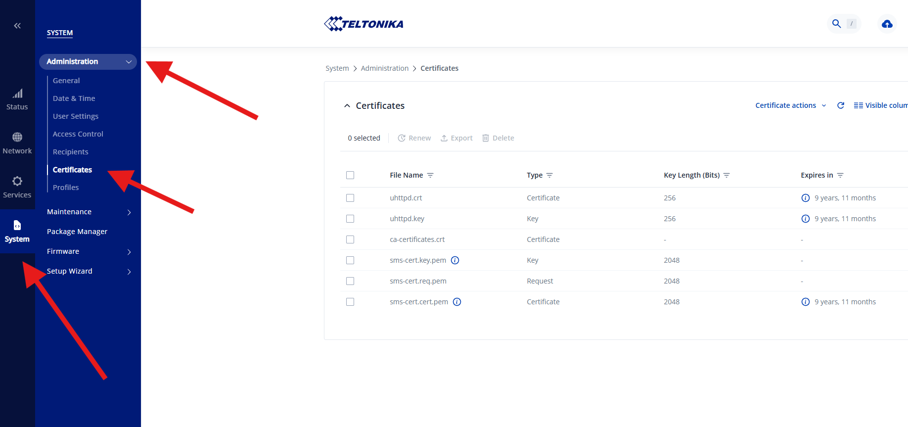 Navigate to the Certificates page