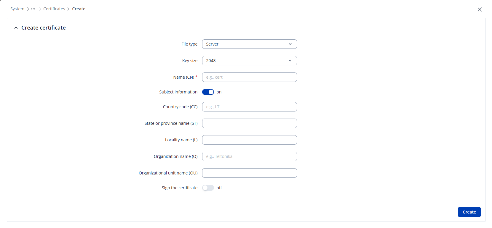 Create a certificate signing request